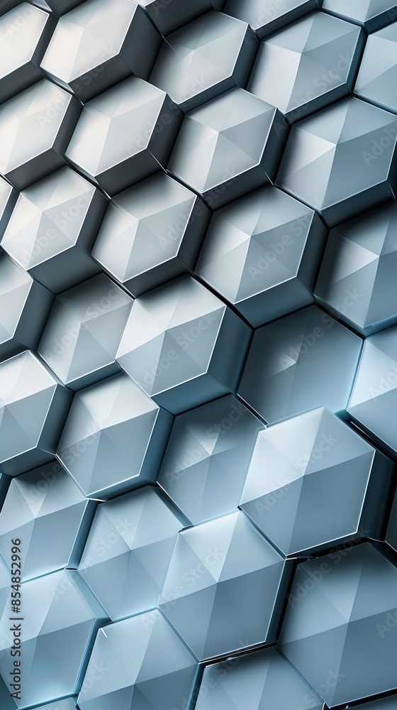 A 3D background with hexagonal patterns creating a futuristic and geometric design The background features varying shades of gray and blue, with soft lighting to enhance the hexagons depth A 3D background with hexagonal patterns creating a futuristic and geometric design The background features varying shades of gray and blue, with soft lighting to enhance the hexagons depth