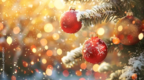 Christmas Decorations with Red and Gold Baubles, Generative AI