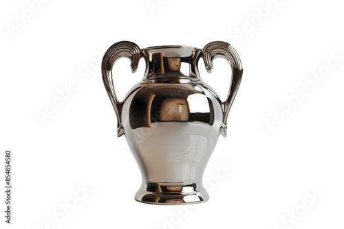 Elegant metallic vase with a shiny polished finish and two ornate handles, isolated on a transparent background. perfect for home decor and interior design.