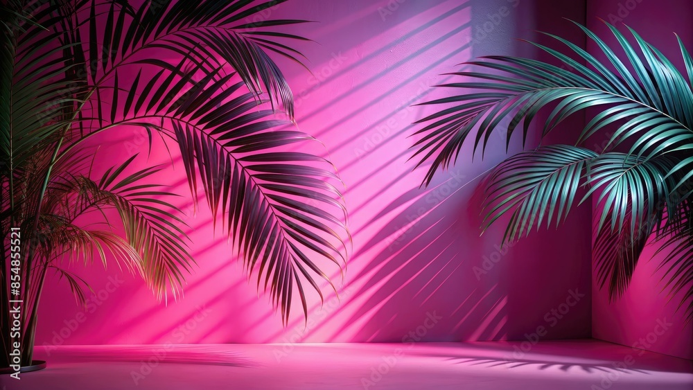 Shadows of palm leaves on a pink wall, summer vibes Shadows of palm leaves on a pink wall, summer vibes