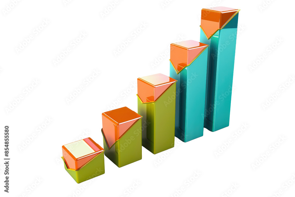 3D bar chart graph showing growth, depicted with colorful bars and upward arrows, symbolizing statistical analysis and progress. 3D bar chart graph showing growth, depicted with colorful bars and upward arrows, symbolizing statistical analysis and progress.