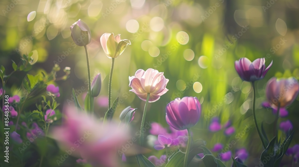 Elegant formal garden flowers, macro perspective, soft morning light, lively colors, tranquil Elegant formal garden flowers, macro perspective, soft morning light, lively colors, tranquil
