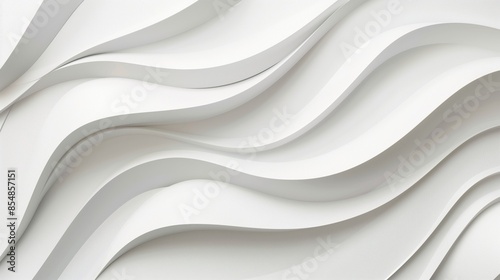 Abstract White 3D Wavy Paper Texture with Modern Minimal Curves Background.