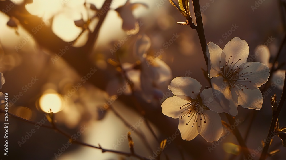Sparse blossoms, Zen garden style, close-up, golden hour glow, muted colors, traditional, tranquil Sparse blossoms, Zen garden style, close-up, golden hour glow, muted colors, traditional, tranquil