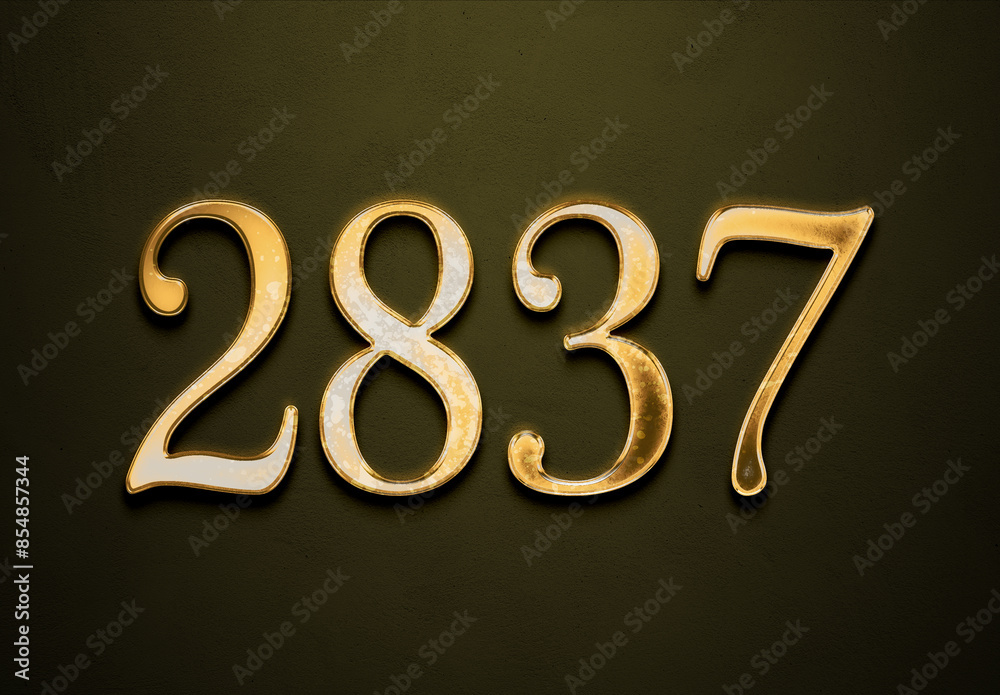 Old gold effect of 2837 number with 3D glossy style Mockup. Old gold effect of 2837 number with 3D glossy style Mockup.