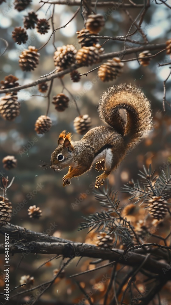 Fototapeta premium Squirrel Jump From The Tree