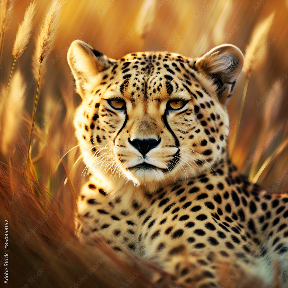 Obraz premium Portrait of a wild cheetah in dry grass