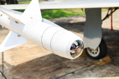Close up header of AIM-9 Sidewinder a short-range Air To Air infrared Seeking Missile. photo