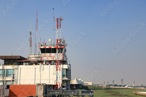 Air traffic control tower at international airport.