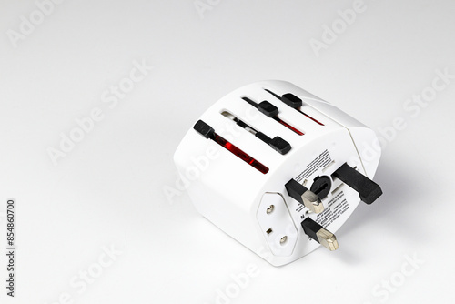 Universal plug adapter, travel plug adapter isolated on white background