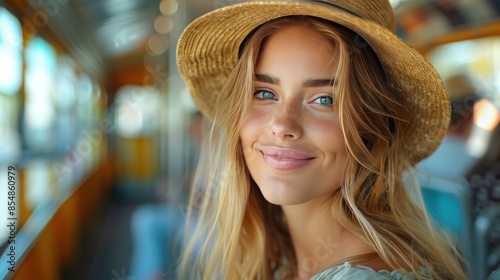 Smiling Woman in Straw Hat