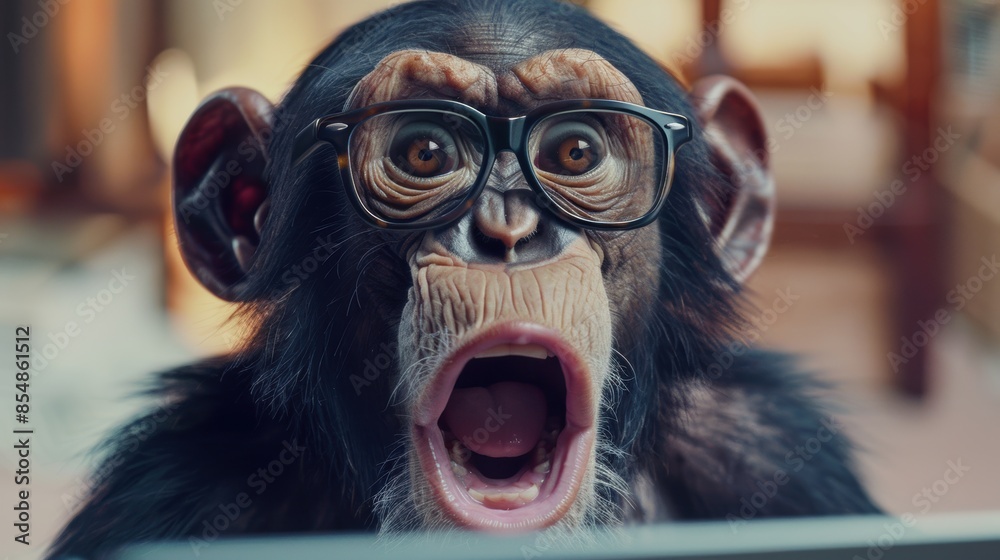 A monkey wearing glasses and an open mouth A monkey wearing glasses and an open mouth