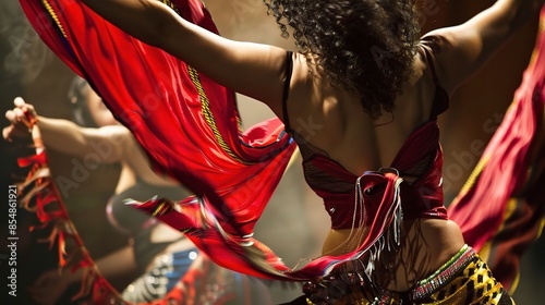 Captivating Belly Dancer in Traditional Costume Performing with Sensual and Graceful Movements photo