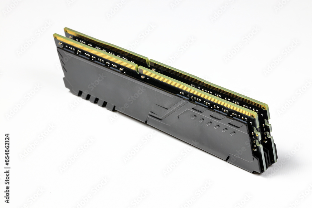 The couple of DDR4 memory, High performance DDR RAM module for computer server and workstation isolated on white background. The couple of DDR4 memory, High performance DDR RAM module for computer server and workstation isolated on white background.
