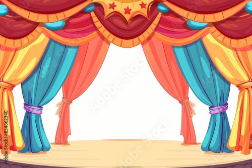 A captivating puppet show stage with colorful curtains and a magical atmosphere for the back to school day celebration. photo