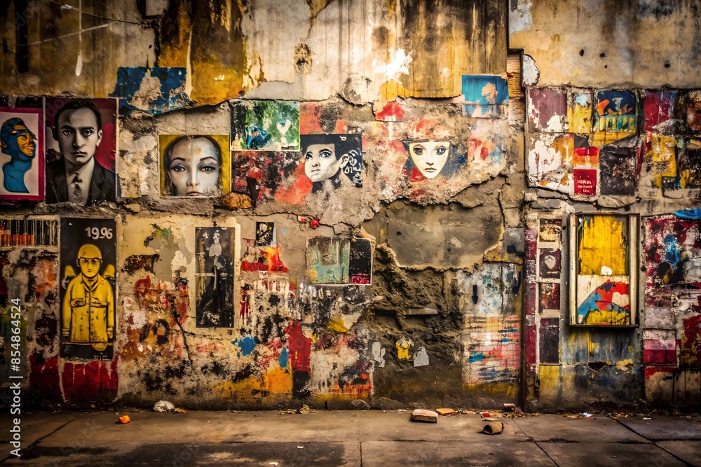 Fototapeta premium Urban Alley Mural Gallery with Colorful Street Art and Portraits