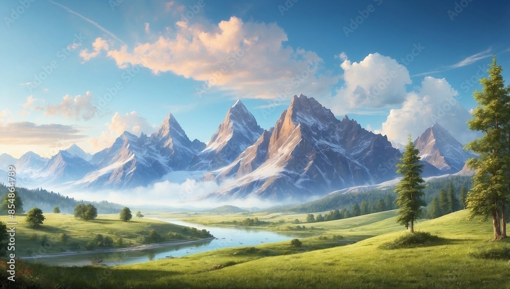 Trees and Mountains in Scenic Landscape Wallpaper Trees and Mountains in Scenic Landscape Wallpaper