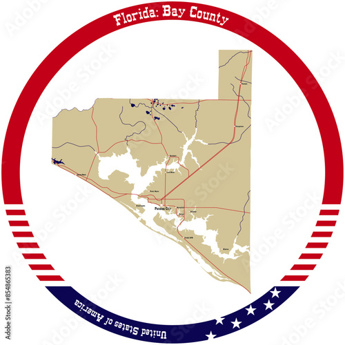 Map of Bay County in Florida, USA arranged in a circle.