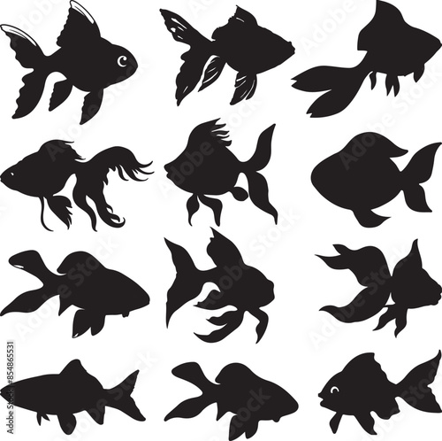Black gold fish silhouette vector art.