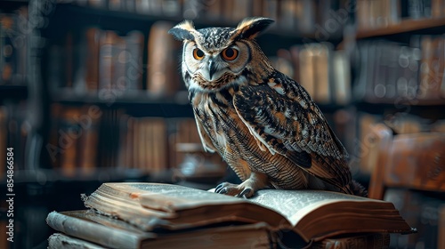 Wallpaper Mural Wisdom symbol, book and owl in the library Torontodigital.ca