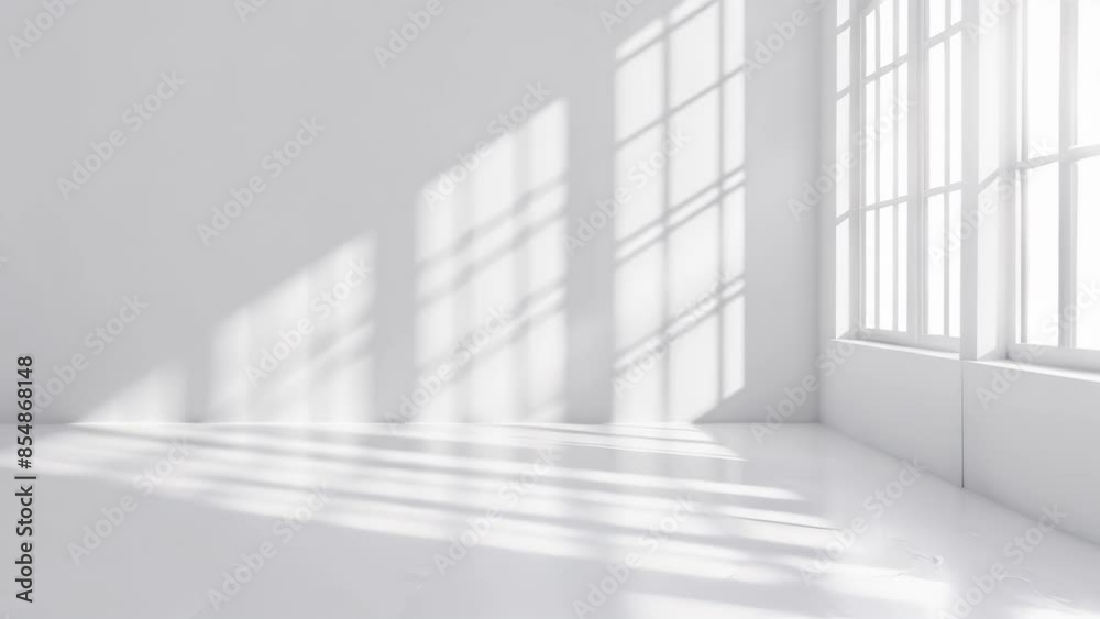 3D rendering of window shadow on a white wall background with a floor. 3D rendering of window shadow on a white wall background with a floor.