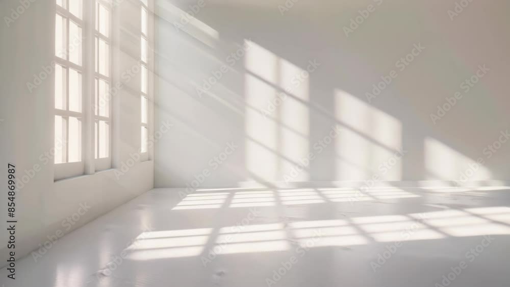 3D rendering of window shadow on a white wall background with a floor. 3D rendering of window shadow on a white wall background with a floor.
