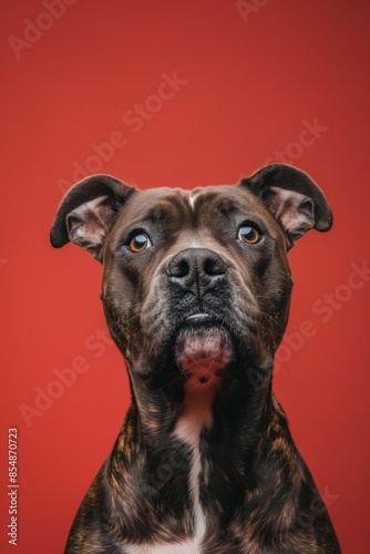American Staffordshire Terrier dog on minimalistic colorful background with Copy Space. Perfect for banners, veterinary ads, pet food promotions, and minimalist designs.
