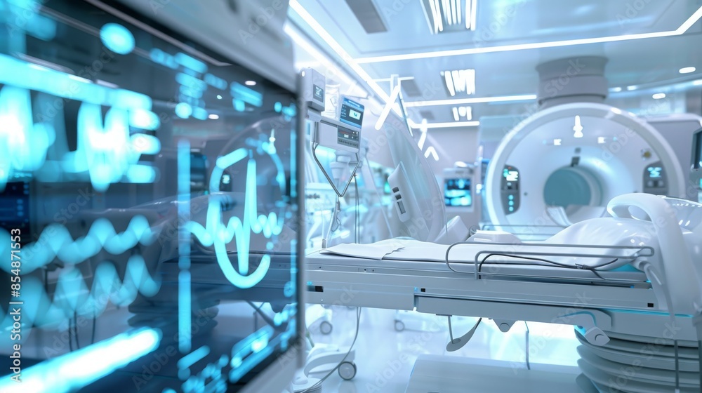 High-Tech Medical Imaging Room with Equipment High-Tech Medical Imaging Room with Equipment