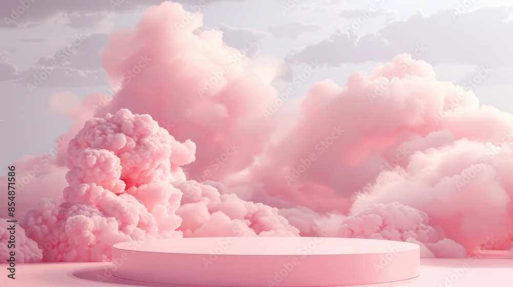 A pink cloud filled sky with a pink cloud shaped stage A pink cloud filled sky with a pink cloud shaped stage