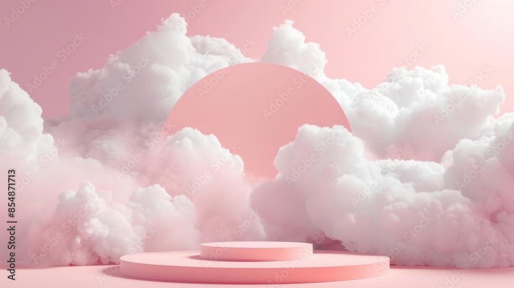 A pink cloud filled sky with a white circle in the middle