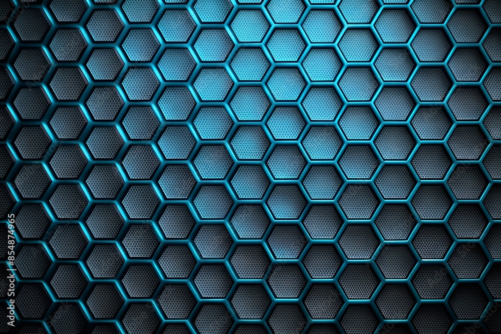Abstract Blue Honeycomb Grid with Metallic Hexagonal Pattern Abstract Blue Honeycomb Grid with Metallic Hexagonal Pattern