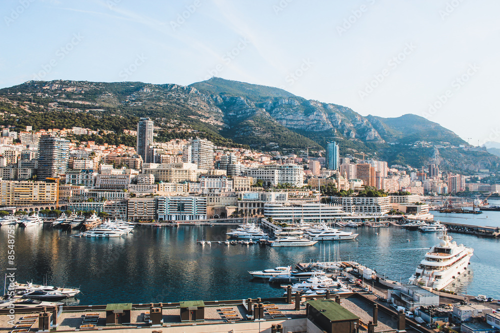 View of Port Hercule in Monaco on a sunny day View of Port Hercule in Monaco on a sunny day