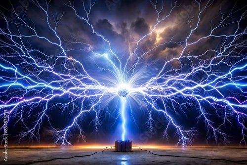 Electric Energy Burst: Surreal Lightning Storm in the Night Sky