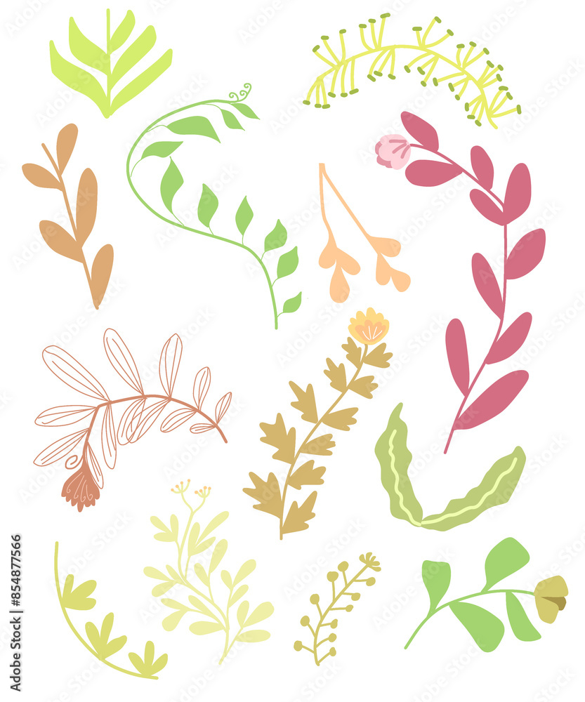 Fototapeta premium Set of flowers and leaves