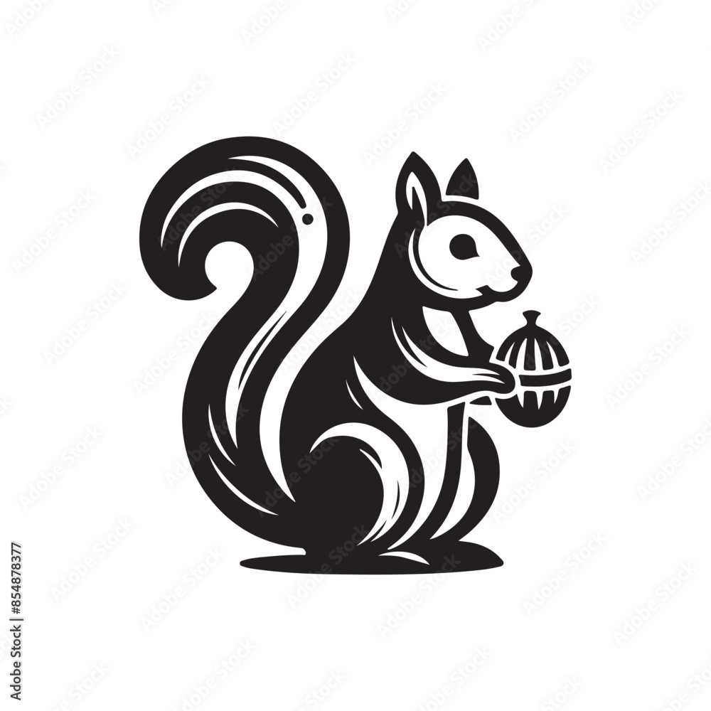 Black and white squirrel with Nut Black and white squirrel with Nut