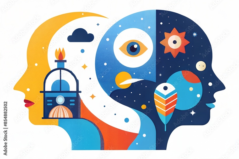 Naklejka premium the girl is looking through the the hole of the brain. vector illustration
