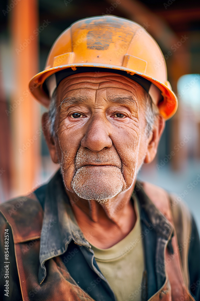 A man wearing a yellow hard hat and a brown shirt A man wearing a yellow hard hat and a brown shirt