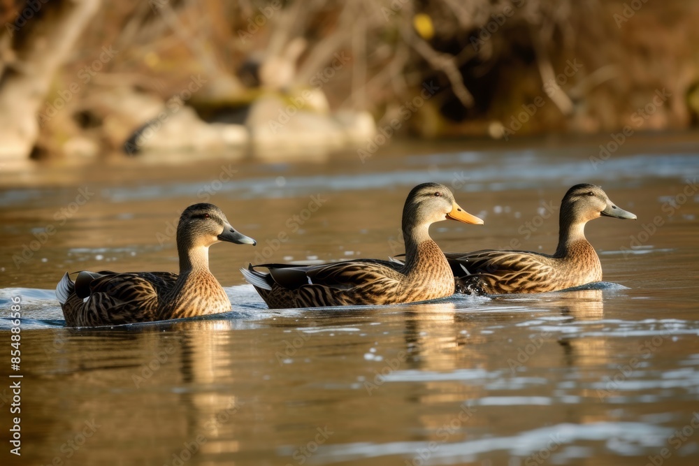 View from side body of a three Cayuga duck swimming in river, Awe-inspiring, Full body shot ::2 Side Angle View View from side body of a three Cayuga duck swimming in river, Awe-inspiring, Full body shot ::2 Side Angle View