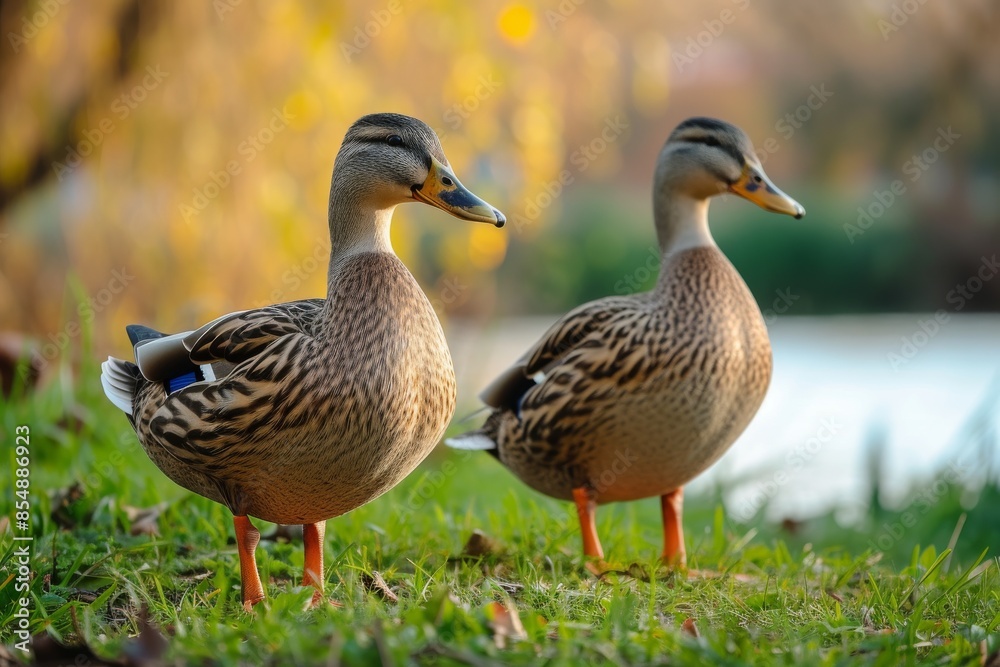 View from side body of a three Khaki Campbell duck standing on riverside, Awe-inspiring, Full body shot ::2 Side Angle View View from side body of a three Khaki Campbell duck standing on riverside, Awe-inspiring, Full body shot ::2 Side Angle View