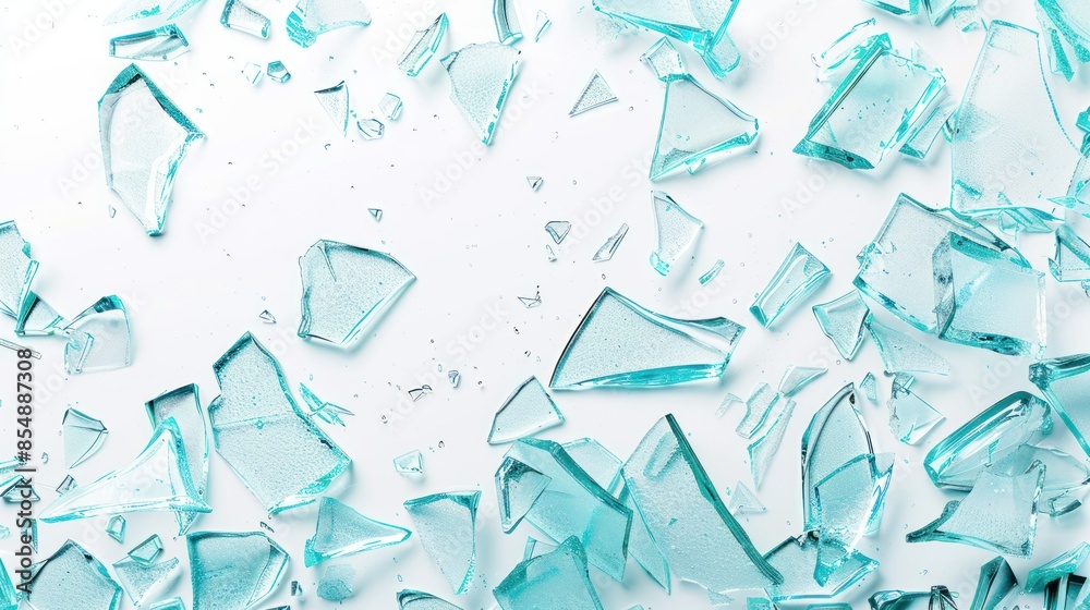 broken glass shattered on pure white background broken glass shattered on pure white background