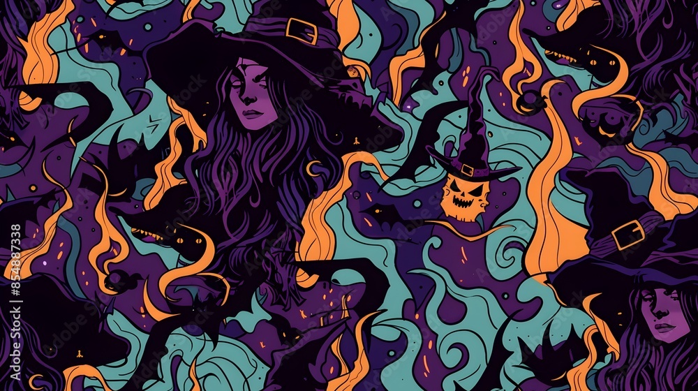 Bewitching Coven of Halloween Witches in Graffiti Inspired Supernatural Setting Bewitching Coven of Halloween Witches in Graffiti Inspired Supernatural Setting