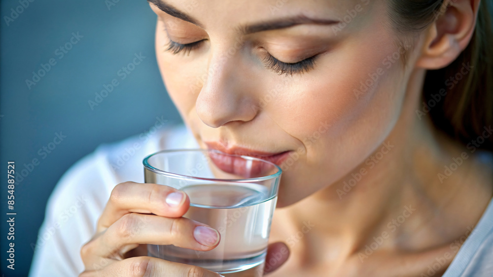 Woman drinking water from a glass outdoors on a summer day Woman drinking water from a glass outdoors on a summer day