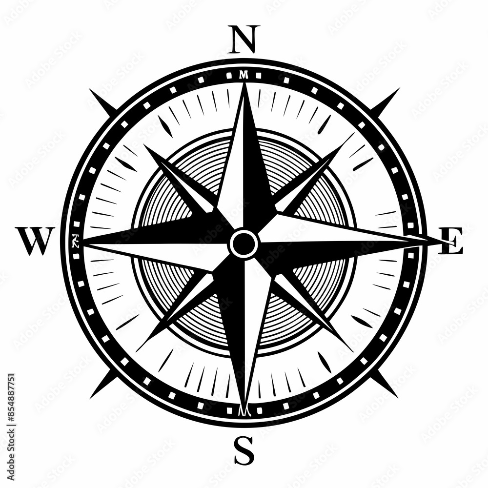 Black complex compass vector illustration Black complex compass vector illustration