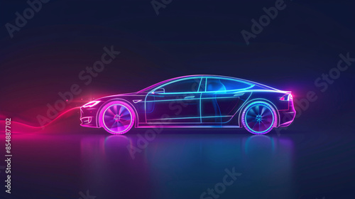 Minimalist new energy vehicle charging station poster background, new energy electric vehicle concept illustration © lin