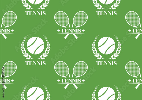 Tennis seamless pattern with crossed tennis rackets and tennis ball. Sport club logo background or tesxture. Vector illustration.