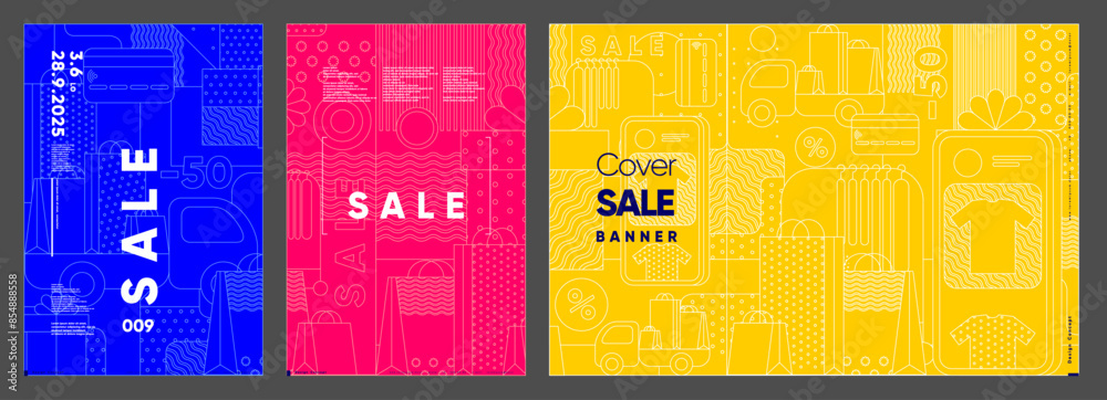 Sale banner. A set of vibrant promotional graphics for sales, each ...