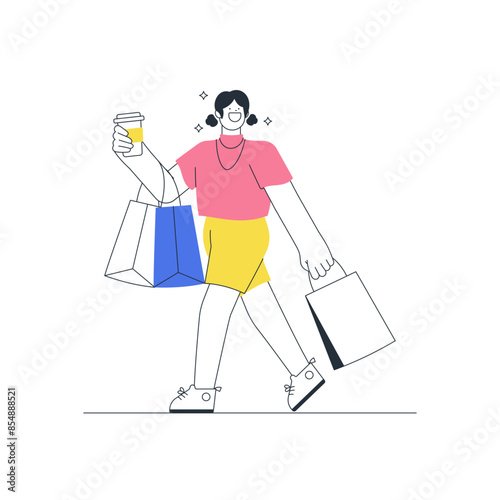 Woman Shopping Outline Illustration