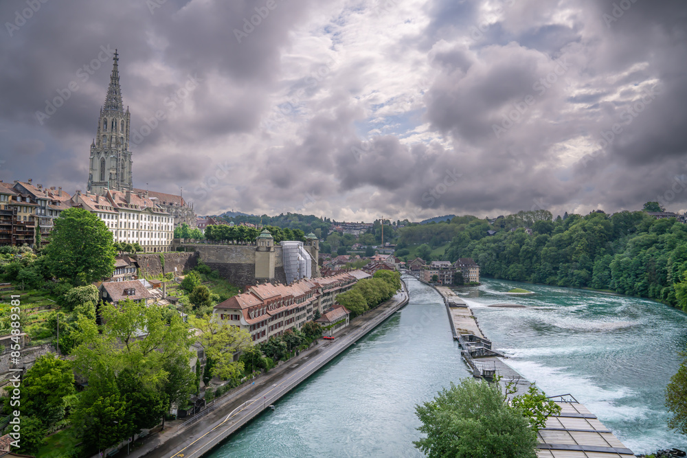 Fototapeta premium Beautiful place architecture building nature along aare river of Bern Switzerland 