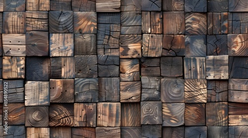 Fototapeta Naklejka Na Ścianę i Meble -  Rustic Wooden Mosaic Ikat Textile Pattern Background for Decorative Design