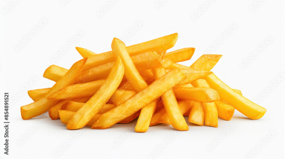 Salted French fries in white bowl on white background Salted French fries in white bowl on white background